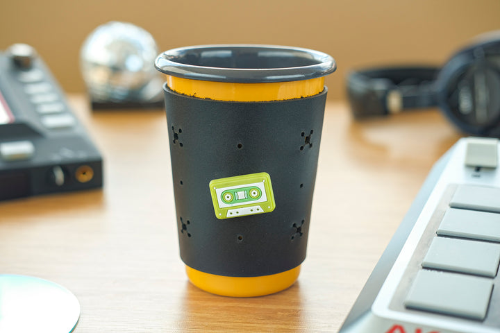 Customizable Enamel Tumbler Cup With Leather Sleeve - Yellow With Anthracite Rim Enamel Tumbler Cup - Bonheim