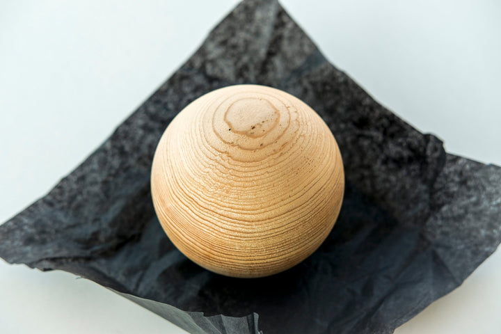 Cedar Wooden Ball and Ocean Beige Marble Dish - Bonheim