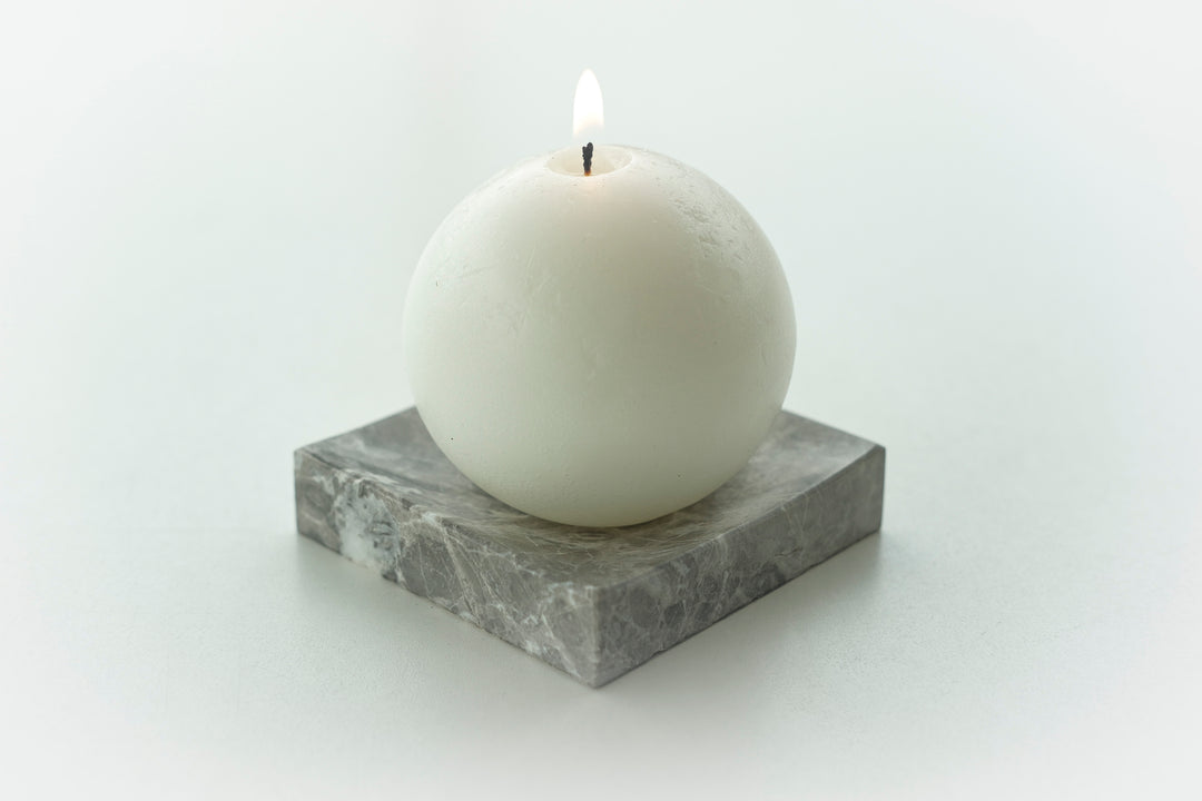 Sphere Candle and Tundra Grey Marble Candle Holder - Bonheim