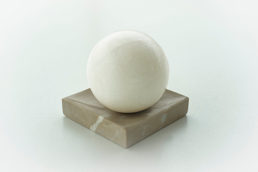 Sphere Soap Bar and Ocean Beige Marble Soap Dish - Bonheim