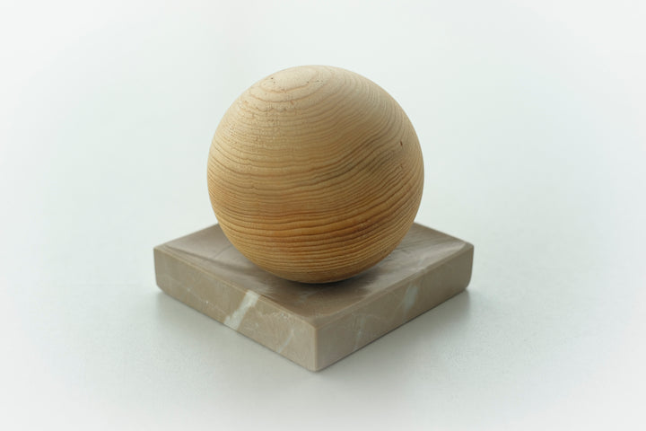 Cedar Wooden Ball and Ocean Beige Marble Dish - Bonheim