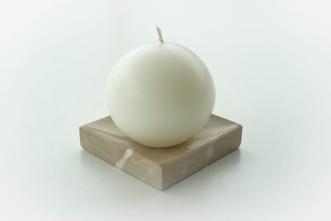 Sphere Candle and Ocean Beige Marble Candle Holder - Bonheim