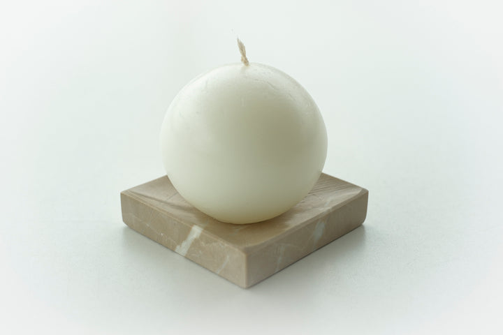 Sphere Candle and Ocean Beige Marble Candle Holder - Bonheim