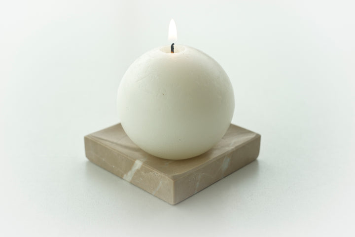 Sphere Candle and Ocean Beige Marble Candle Holder - Bonheim