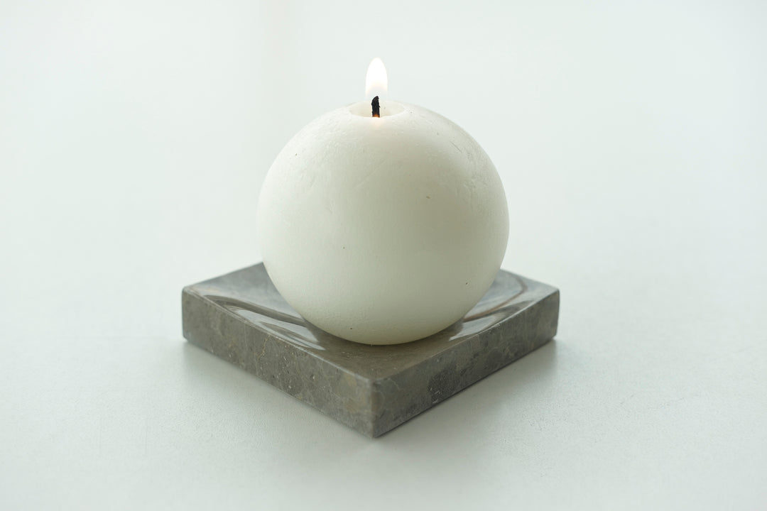 Sphere Candle and Savannah Grey Marble Candle Holder - Bonheim