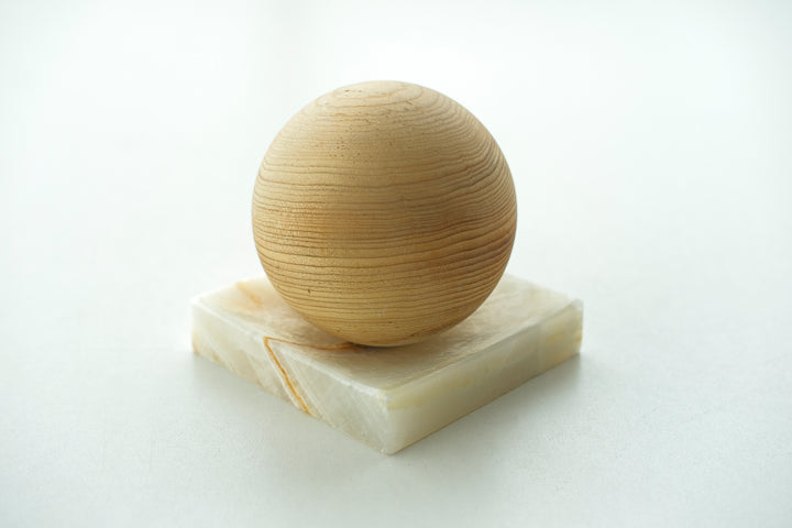 Cedar Wooden Ball and Cream Onyx Marble Dish - Bonheim