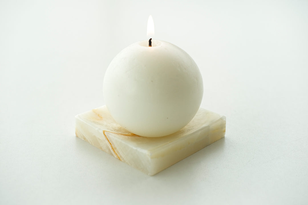 Sphere Candle and Cream Onyx Marble Candle Holder - Bonheim