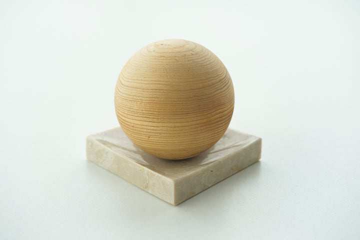 Cedar Wooden Ball and Ottoman Beige Marble Dish - Bonheim