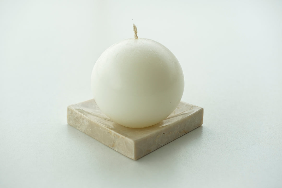 Sphere Candle and Ottoman Beige Marble Candle Holder - Bonheim