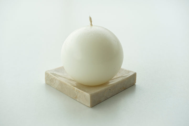 Sphere Candle and Ottoman Beige Marble Candle Holder - Bonheim