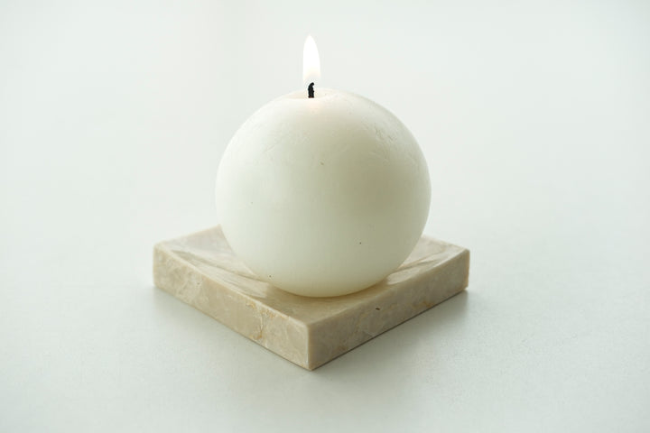 Sphere Candle and Ottoman Beige Marble Candle Holder - Bonheim