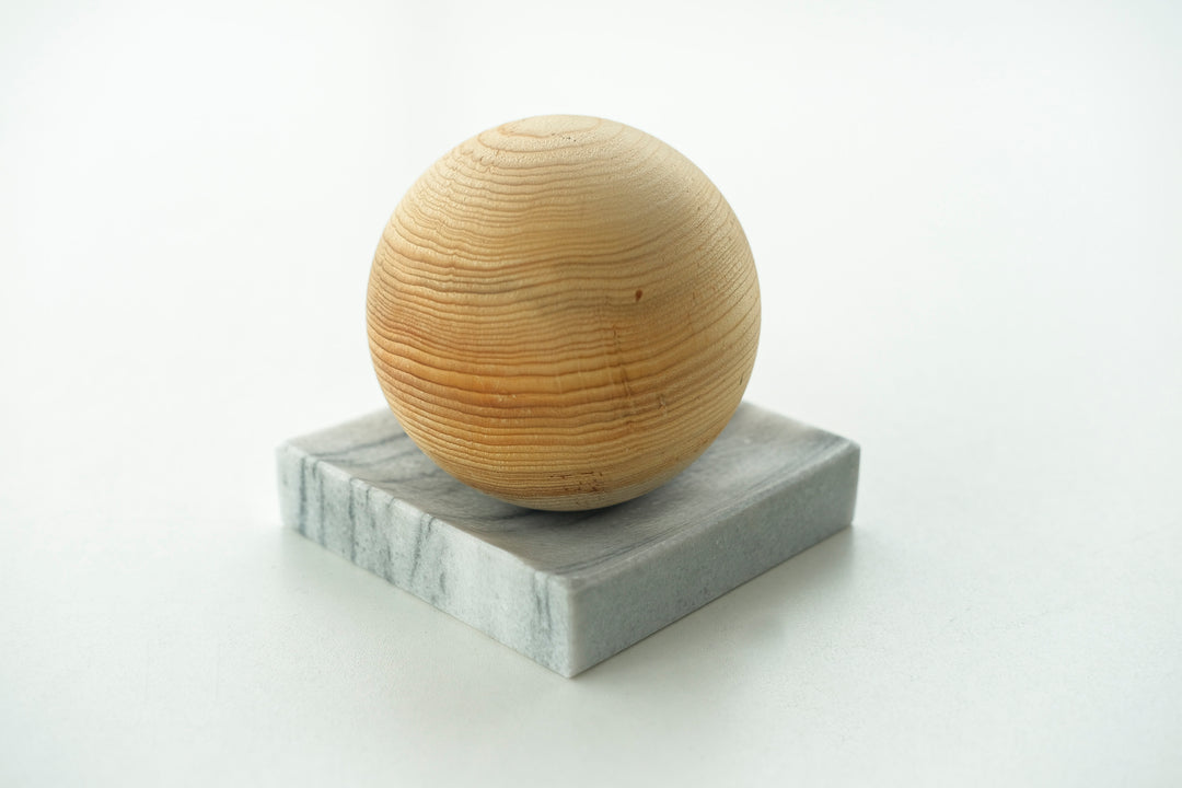 Cedar Wooden Ball and Marmara White Marble Dish - Bonheim