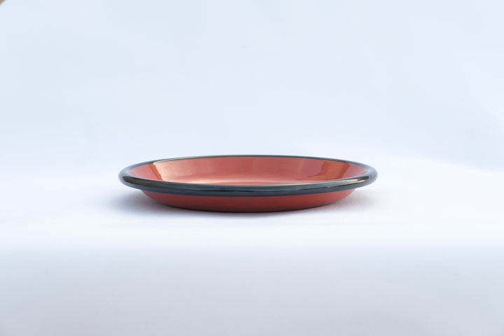 Salmon Red With Anthracite Rim Enamel Plate - Bonheim