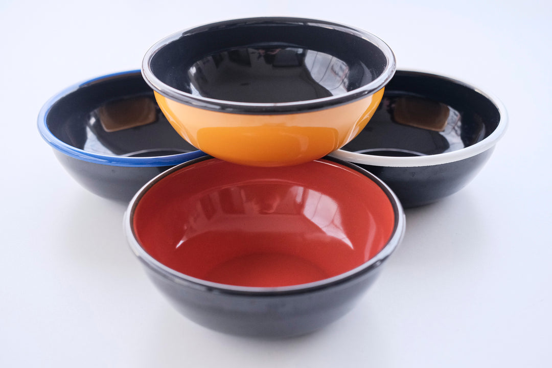 Anthracite With Salmon Red Rim Enamel Bowl - Bonheim