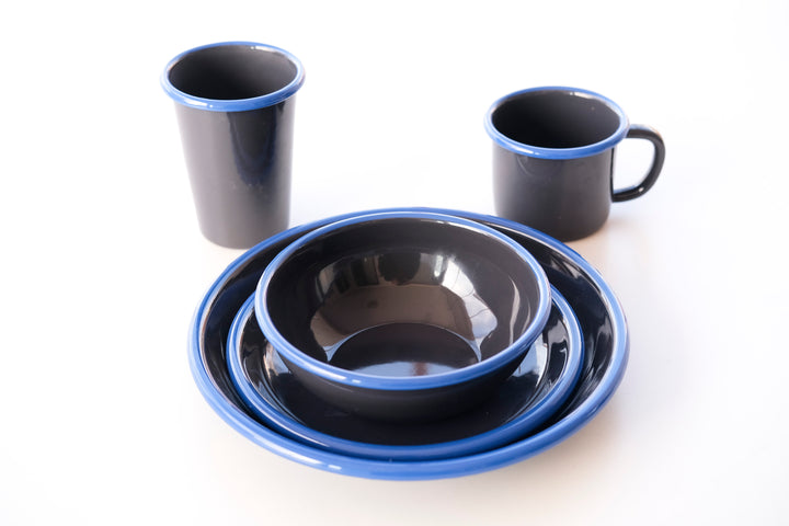 Anthracite With Blue Rim Enamel Bowl - Bonheim