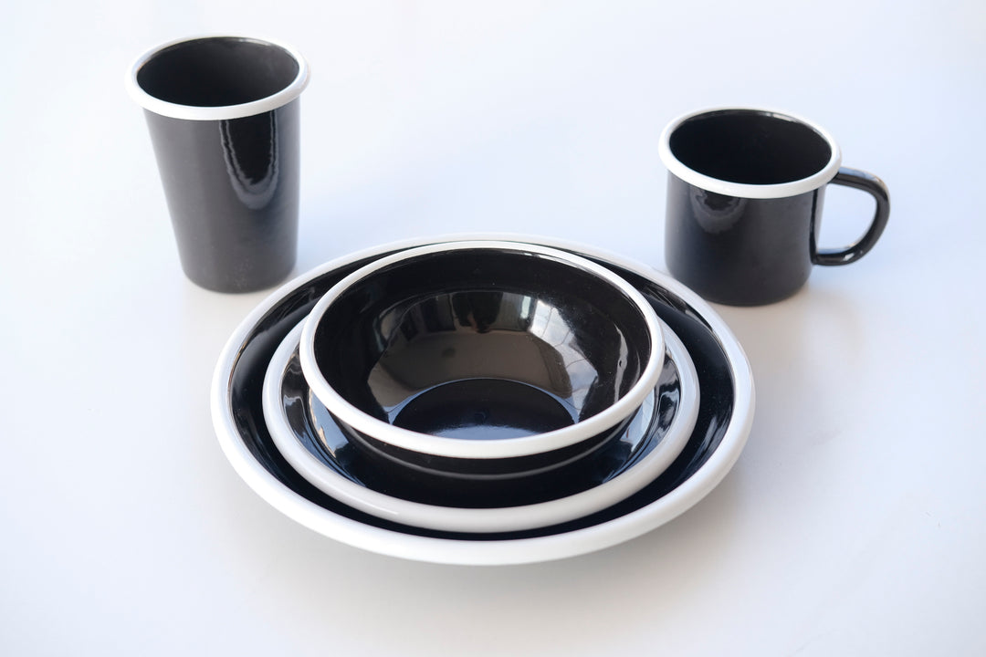 Black With White Rim Enamel Bowl - Bonheim