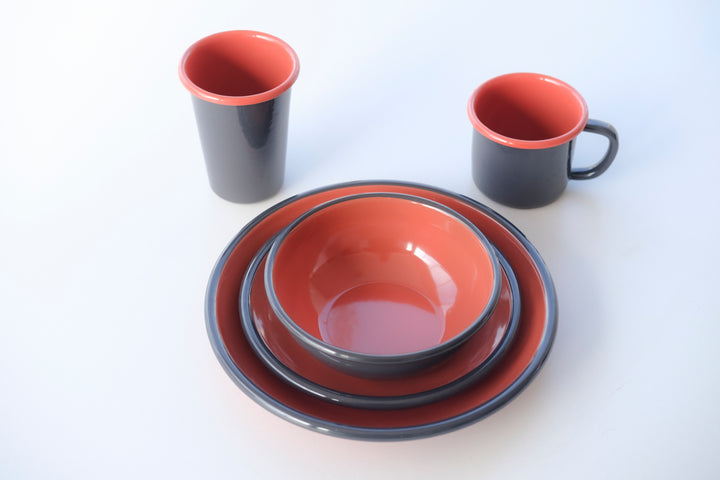 Anthracite With Salmon Red Rim Enamel Bowl - Bonheim