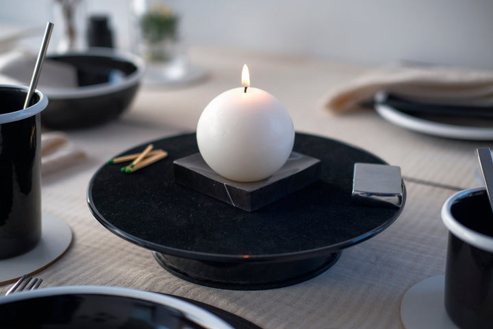 Sphere Candle and Bruno Perla Black Marble Candle Holder - Bonheim