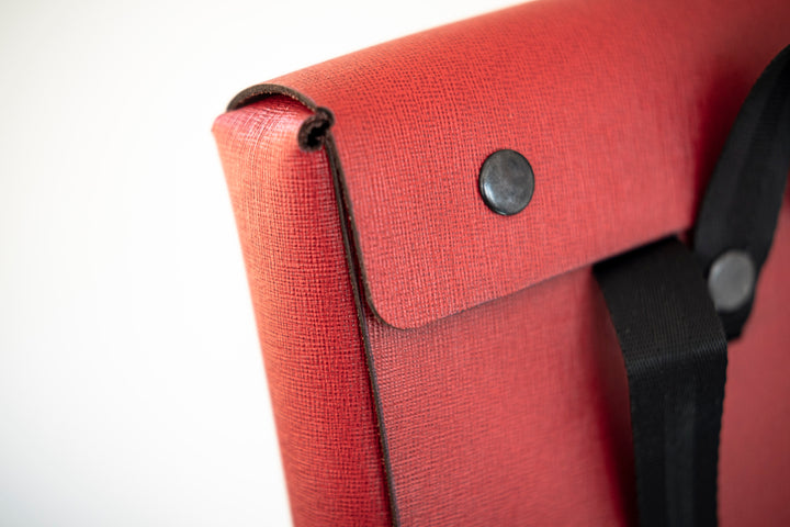 Saffiano Red Leather Backpack - Bonheim