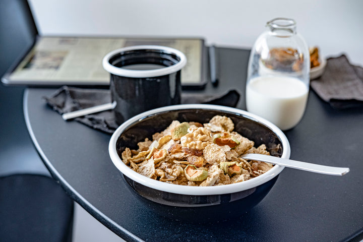 Black With White Rim Enamel Bowl - Bonheim