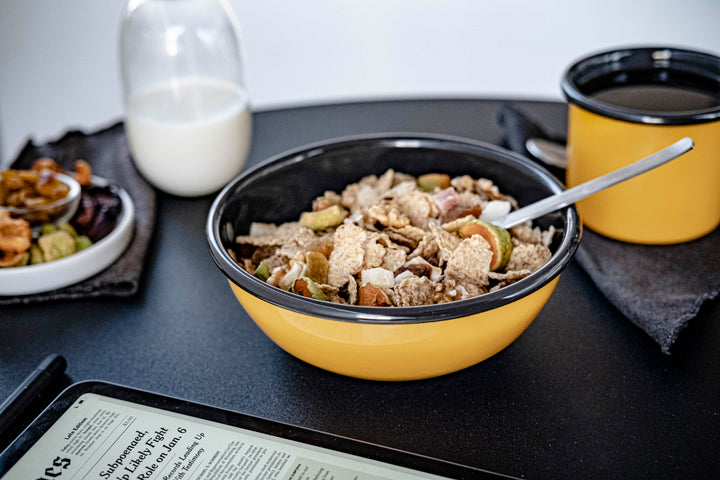 Yellow With Anthracite Rim Enamel Bowl - Bonheim