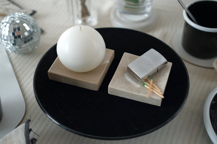 Sphere Candle and Ottoman Beige Marble Candle Holder - Bonheim