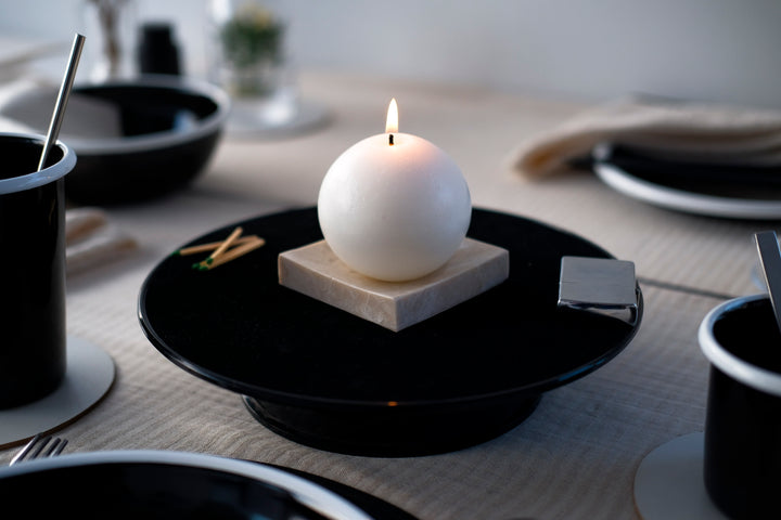 Sphere Candle and Ottoman Beige Marble Candle Holder - Bonheim