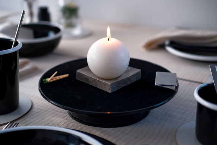 Sphere Candle and Savannah Grey Marble Candle Holder - Bonheim