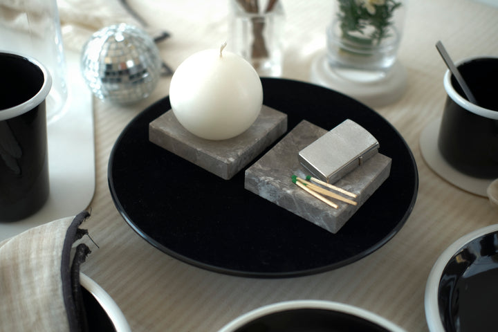 Sphere Candle and Tundra Grey Marble Candle Holder - Bonheim