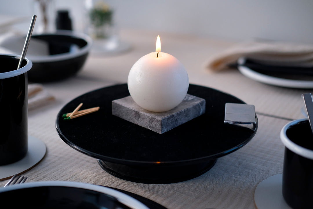 Sphere Candle and Tundra Grey Marble Candle Holder - Bonheim