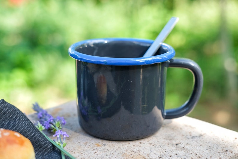 Anthracite With Blue Rim Enamel Mug - Bonheim