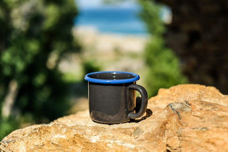 Anthracite With Blue Rim Enamel Mug - Bonheim