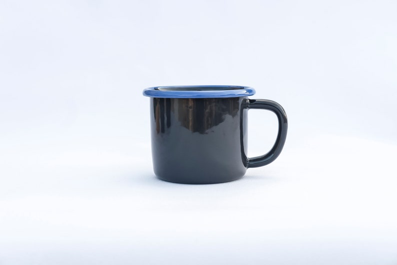 Anthracite With Blue Rim Enamel Mug - Bonheim