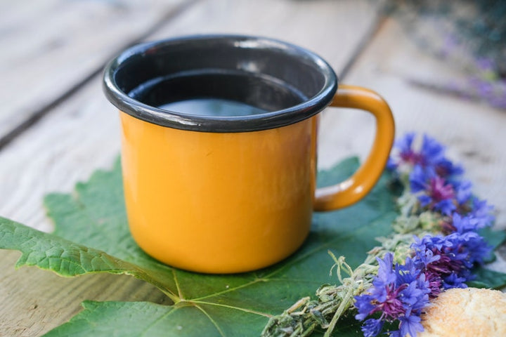 Yellow With Anthracite Rim Enamel Mug - Bonheim