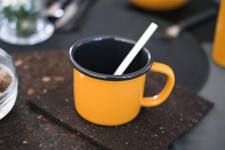 Yellow With Anthracite Rim Enamel Mug - Bonheim