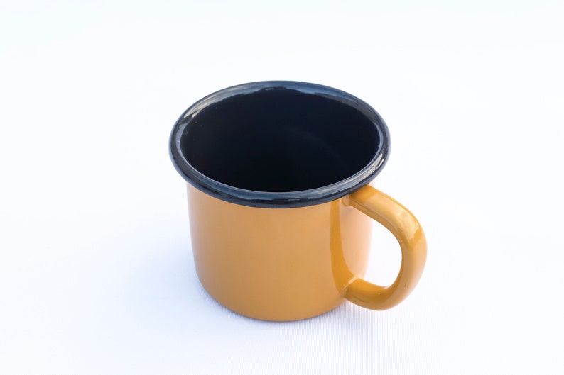 Yellow With Anthracite Rim Enamel Mug - Bonheim