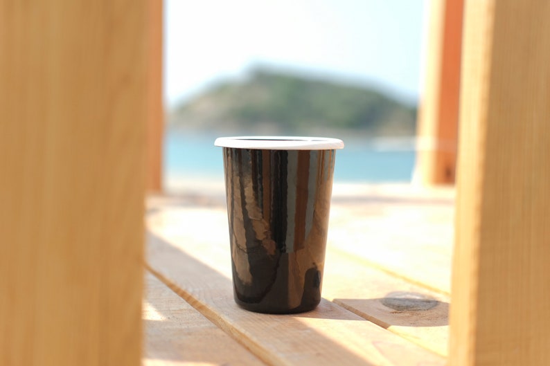 Black With White Rim Enamel Tumbler Cup - Bonheim