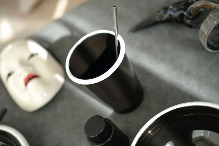 Black With White Rim Enamel Tumbler Cup - Bonheim