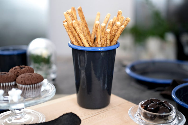 Anthracite With Blue Rim Enamel Tumbler Cup - Bonheim