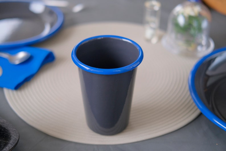 Anthracite With Blue Rim Enamel Tumbler Cup - Bonheim