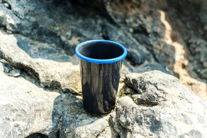 Anthracite With Blue Rim Enamel Tumbler Cup - Bonheim