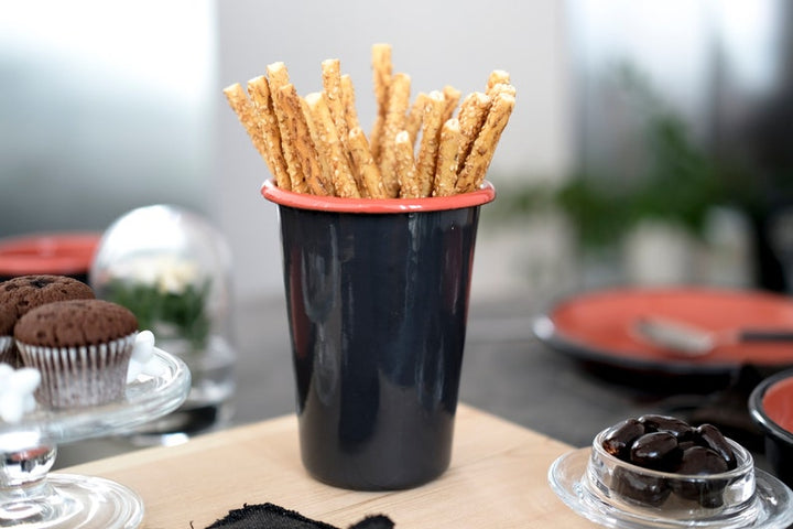 Anthracite With Salmon Red Rim Enamel Tumbler Cup - Bonheim