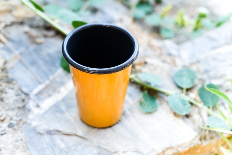 Yellow With Anthracite Rim Enamel Tumbler Cup - Bonheim