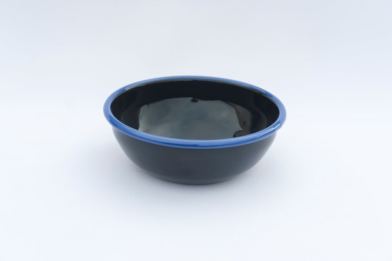 Anthracite With Blue Rim Enamel Bowl - Bonheim