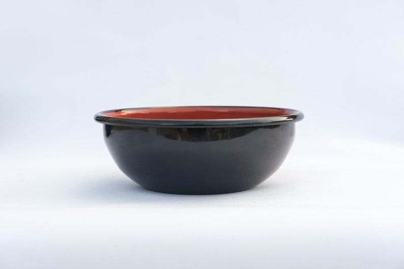 Anthracite With Salmon Red Rim Enamel Bowl - Bonheim