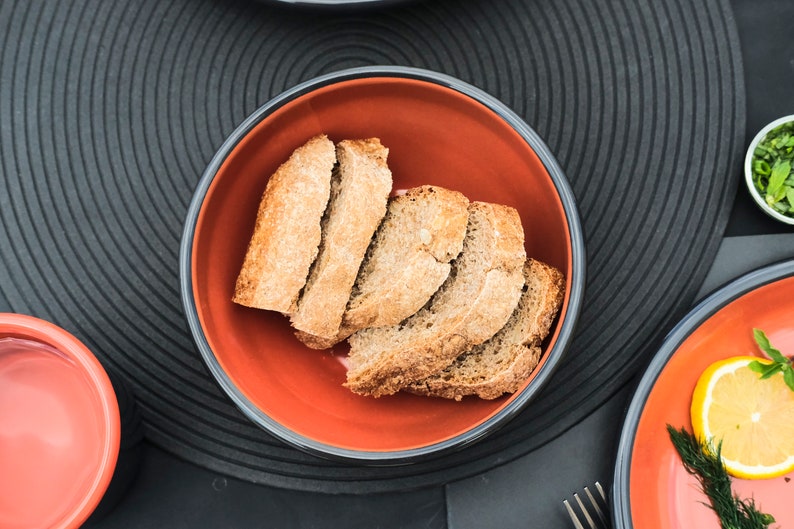 Anthracite With Salmon Red Rim Enamel Bowl - Bonheim