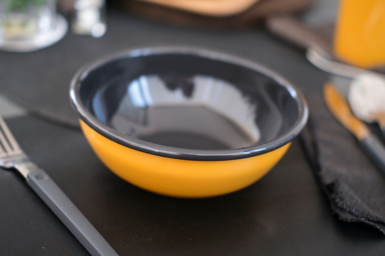 Yellow With Anthracite Rim Enamel Bowl - Bonheim