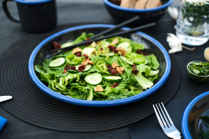 Anthracite With Blue Rim Enamel Plate - Bonheim