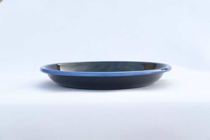 Anthracite With Blue Rim Enamel Plate - Bonheim