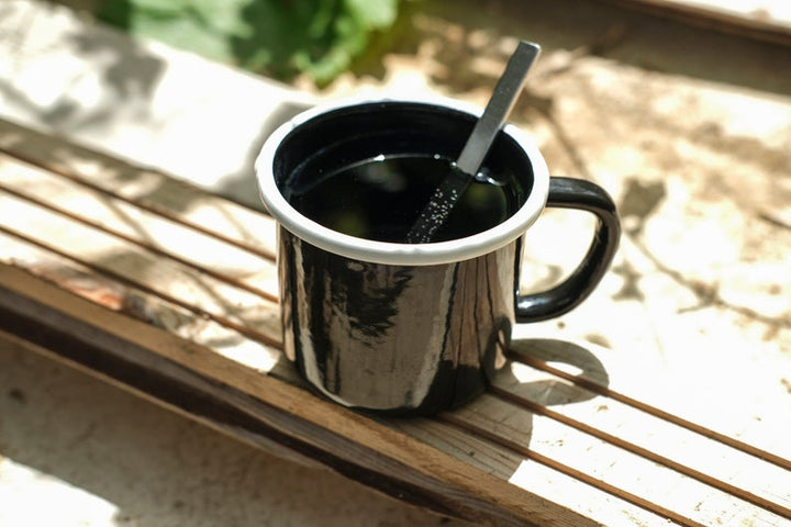 Black With White Rim Enamel Mug - Bonheim